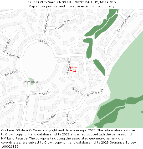 37, BRAMLEY WAY, KINGS HILL, WEST MALLING, ME19 4BD: Location map and indicative extent of plot