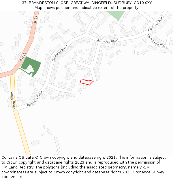 37, BRANDESTON CLOSE, GREAT WALDINGFIELD, SUDBURY, CO10 0XY: Location map and indicative extent of plot