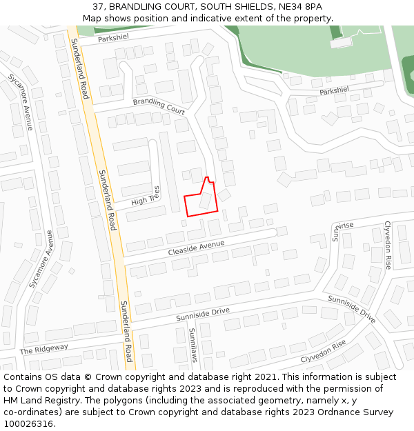 37, BRANDLING COURT, SOUTH SHIELDS, NE34 8PA: Location map and indicative extent of plot