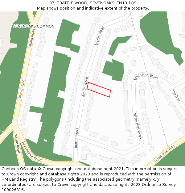 37, BRATTLE WOOD, SEVENOAKS, TN13 1QS: Location map and indicative extent of plot