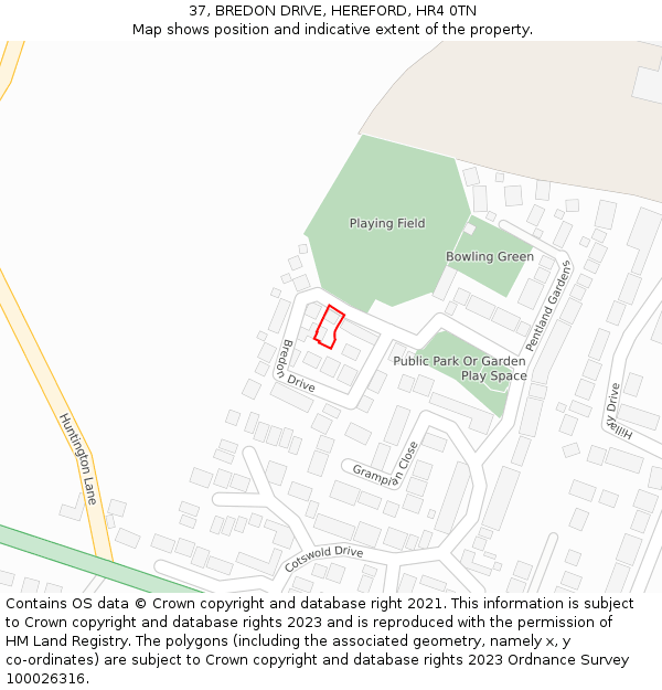 37, BREDON DRIVE, HEREFORD, HR4 0TN: Location map and indicative extent of plot