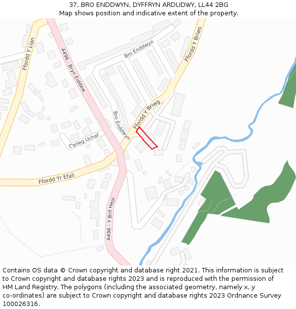 37, BRO ENDDWYN, DYFFRYN ARDUDWY, LL44 2BG: Location map and indicative extent of plot