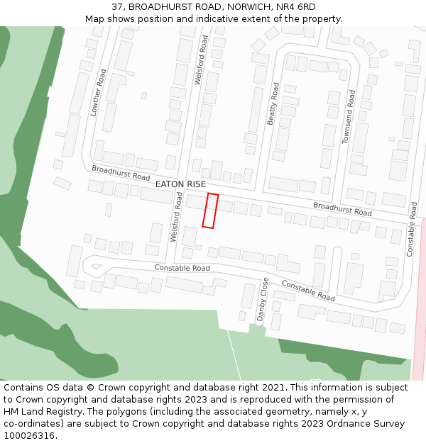 37, BROADHURST ROAD, NORWICH, NR4 6RD: Location map and indicative extent of plot