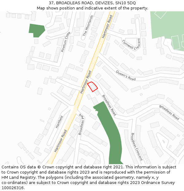 37, BROADLEAS ROAD, DEVIZES, SN10 5DQ: Location map and indicative extent of plot