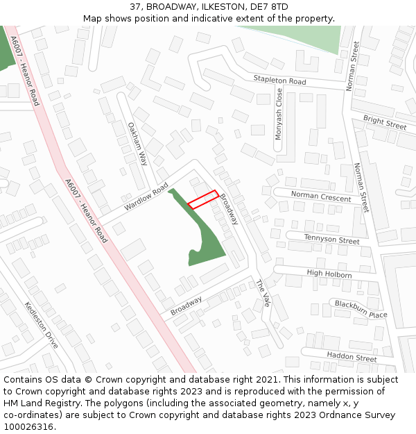 37, BROADWAY, ILKESTON, DE7 8TD: Location map and indicative extent of plot