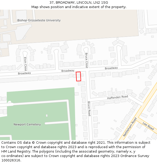 37, BROADWAY, LINCOLN, LN2 1SG: Location map and indicative extent of plot