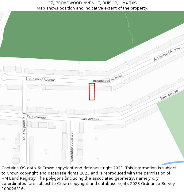 37, BROADWOOD AVENUE, RUISLIP, HA4 7XS: Location map and indicative extent of plot