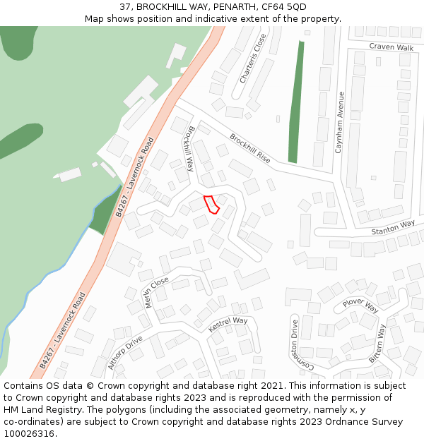 37, BROCKHILL WAY, PENARTH, CF64 5QD: Location map and indicative extent of plot