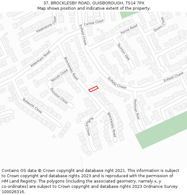 37, BROCKLESBY ROAD, GUISBOROUGH, TS14 7PX: Location map and indicative extent of plot