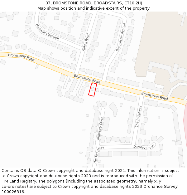 37, BROMSTONE ROAD, BROADSTAIRS, CT10 2HJ: Location map and indicative extent of plot