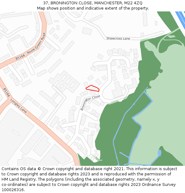 37, BRONINGTON CLOSE, MANCHESTER, M22 4ZQ: Location map and indicative extent of plot