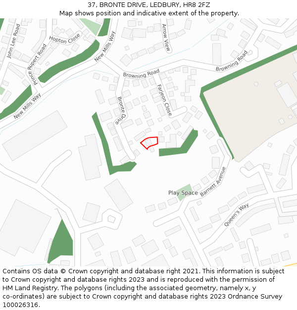 37, BRONTE DRIVE, LEDBURY, HR8 2FZ: Location map and indicative extent of plot