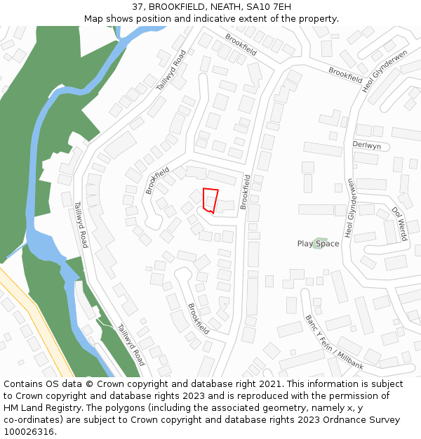 37, BROOKFIELD, NEATH, SA10 7EH: Location map and indicative extent of plot