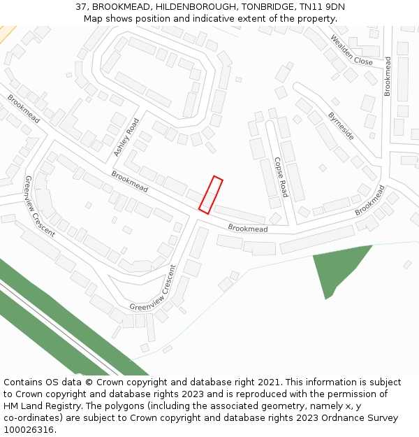 37, BROOKMEAD, HILDENBOROUGH, TONBRIDGE, TN11 9DN: Location map and indicative extent of plot