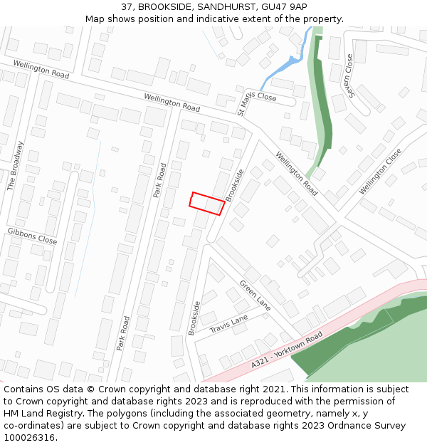 37, BROOKSIDE, SANDHURST, GU47 9AP: Location map and indicative extent of plot