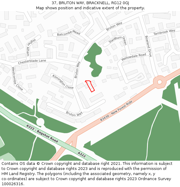 37, BRUTON WAY, BRACKNELL, RG12 0GJ: Location map and indicative extent of plot