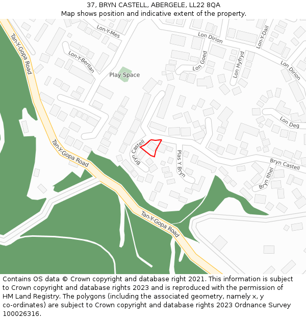 37, BRYN CASTELL, ABERGELE, LL22 8QA: Location map and indicative extent of plot