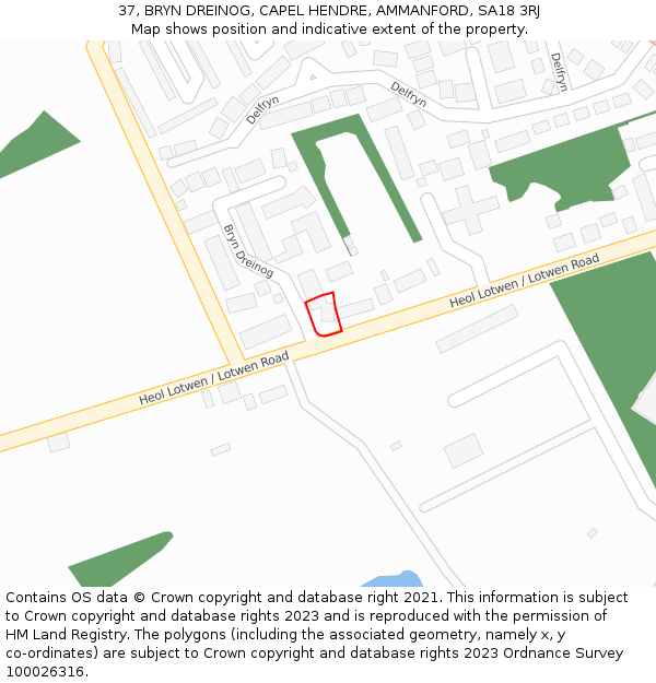 37, BRYN DREINOG, CAPEL HENDRE, AMMANFORD, SA18 3RJ: Location map and indicative extent of plot