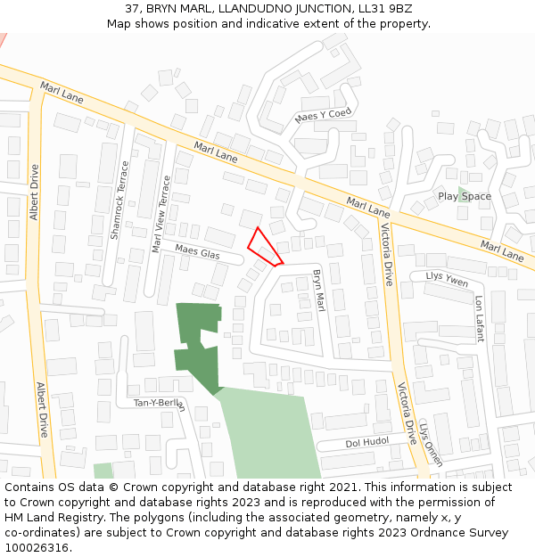 37, BRYN MARL, LLANDUDNO JUNCTION, LL31 9BZ: Location map and indicative extent of plot