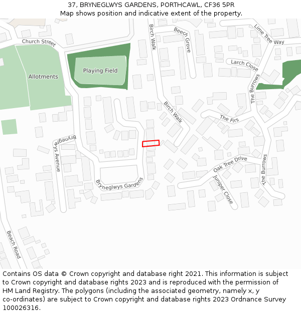 37, BRYNEGLWYS GARDENS, PORTHCAWL, CF36 5PR: Location map and indicative extent of plot