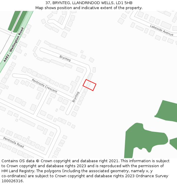 37, BRYNTEG, LLANDRINDOD WELLS, LD1 5HB: Location map and indicative extent of plot