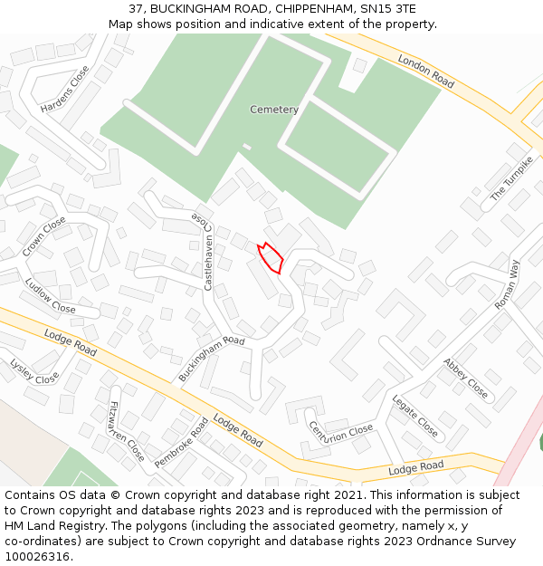 37, BUCKINGHAM ROAD, CHIPPENHAM, SN15 3TE: Location map and indicative extent of plot