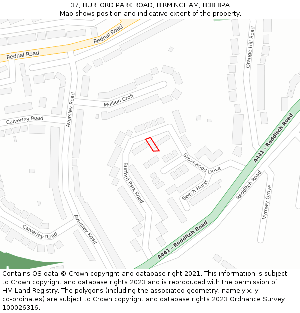 37, BURFORD PARK ROAD, BIRMINGHAM, B38 8PA: Location map and indicative extent of plot