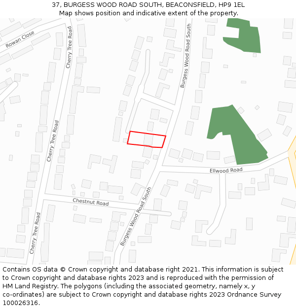 37, BURGESS WOOD ROAD SOUTH, BEACONSFIELD, HP9 1EL: Location map and indicative extent of plot