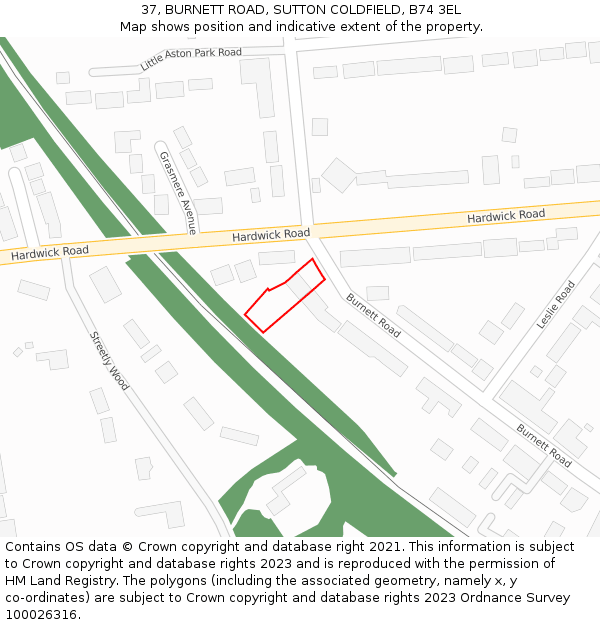 37, BURNETT ROAD, SUTTON COLDFIELD, B74 3EL: Location map and indicative extent of plot