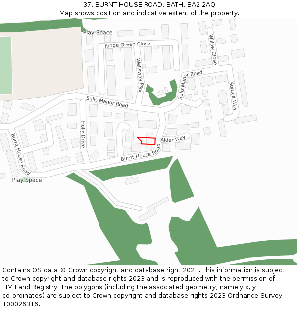 37, BURNT HOUSE ROAD, BATH, BA2 2AQ: Location map and indicative extent of plot