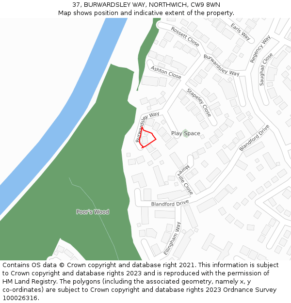 37, BURWARDSLEY WAY, NORTHWICH, CW9 8WN: Location map and indicative extent of plot