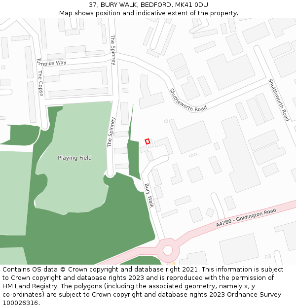 37, BURY WALK, BEDFORD, MK41 0DU: Location map and indicative extent of plot