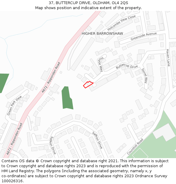 37, BUTTERCUP DRIVE, OLDHAM, OL4 2QS: Location map and indicative extent of plot