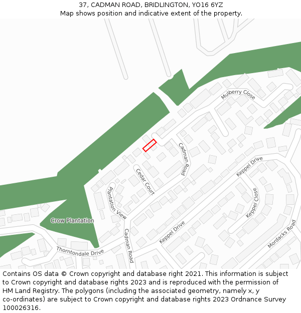 37, CADMAN ROAD, BRIDLINGTON, YO16 6YZ: Location map and indicative extent of plot