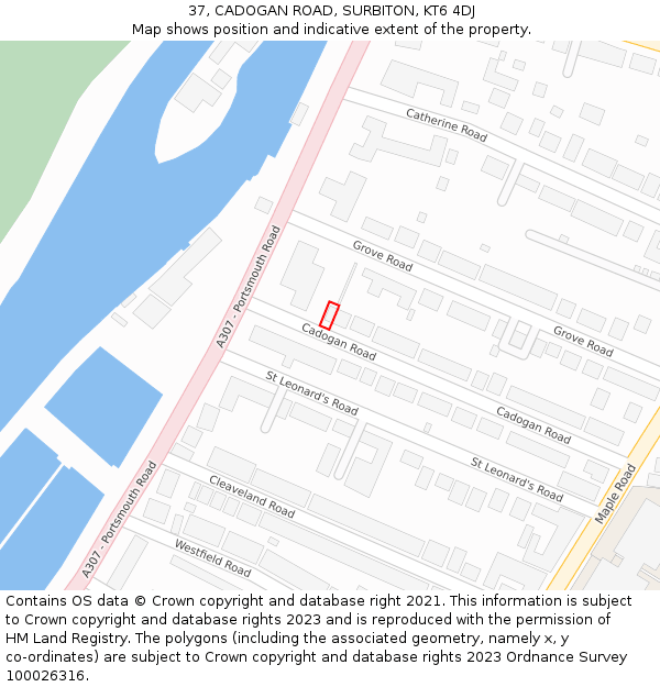 37, CADOGAN ROAD, SURBITON, KT6 4DJ: Location map and indicative extent of plot