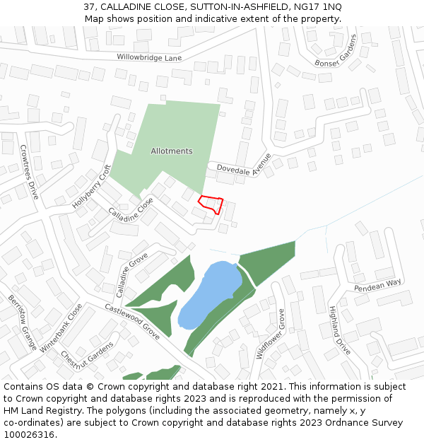 37, CALLADINE CLOSE, SUTTON-IN-ASHFIELD, NG17 1NQ: Location map and indicative extent of plot