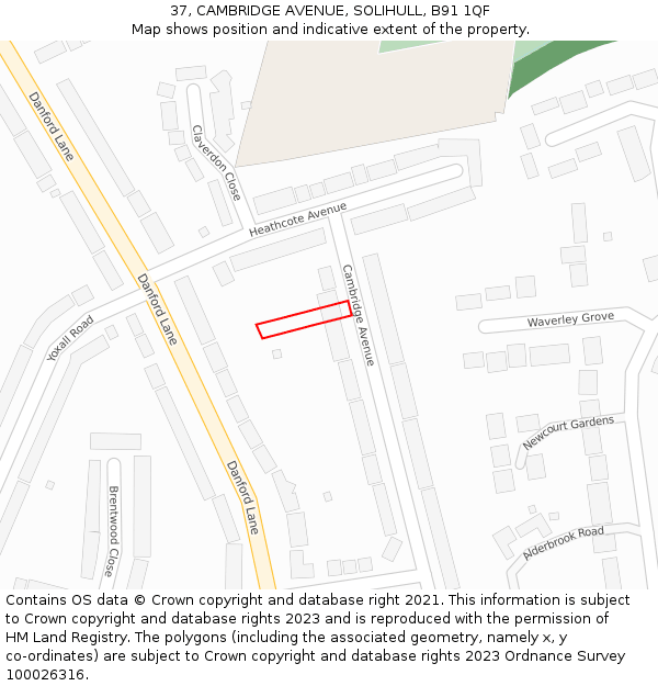 37, CAMBRIDGE AVENUE, SOLIHULL, B91 1QF: Location map and indicative extent of plot