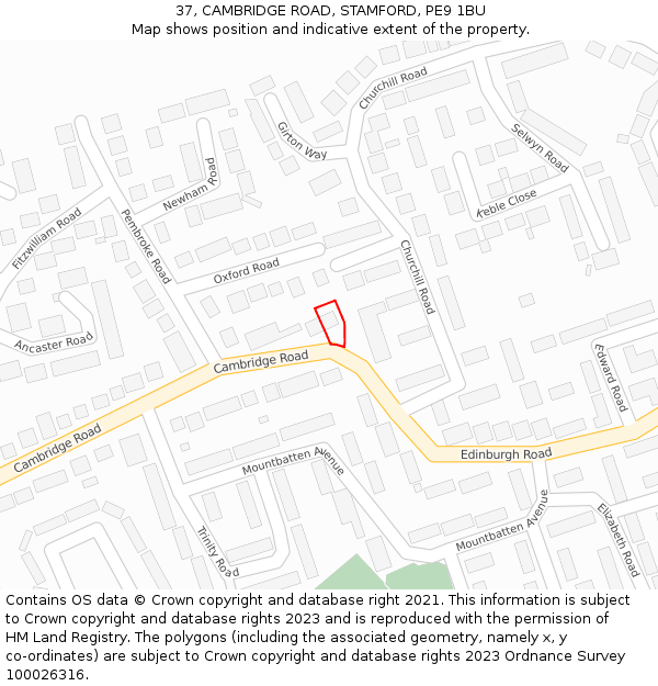 37, CAMBRIDGE ROAD, STAMFORD, PE9 1BU: Location map and indicative extent of plot