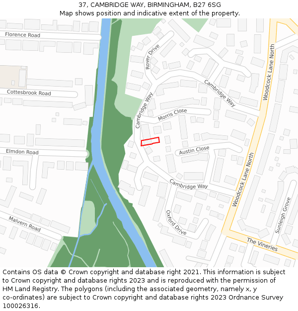 37, CAMBRIDGE WAY, BIRMINGHAM, B27 6SG: Location map and indicative extent of plot