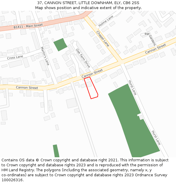 37, CANNON STREET, LITTLE DOWNHAM, ELY, CB6 2SS: Location map and indicative extent of plot