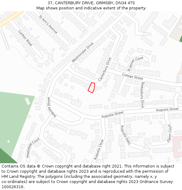 37, CANTERBURY DRIVE, GRIMSBY, DN34 4TS: Location map and indicative extent of plot