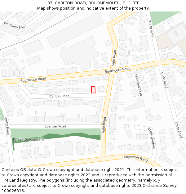 37, CARLTON ROAD, BOURNEMOUTH, BH1 3TF: Location map and indicative extent of plot