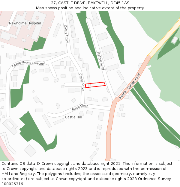 37, CASTLE DRIVE, BAKEWELL, DE45 1AS: Location map and indicative extent of plot