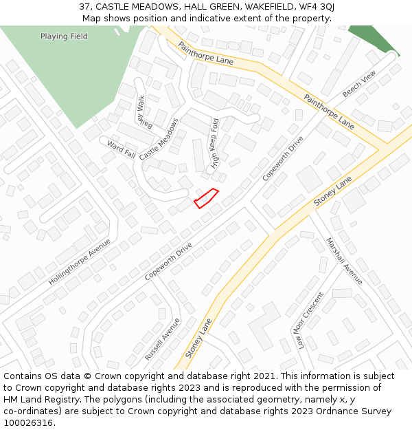 37, CASTLE MEADOWS, HALL GREEN, WAKEFIELD, WF4 3QJ: Location map and indicative extent of plot