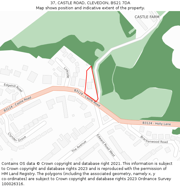 37, CASTLE ROAD, CLEVEDON, BS21 7DA: Location map and indicative extent of plot