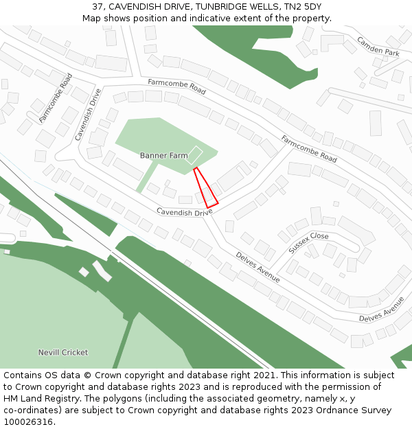 37, CAVENDISH DRIVE, TUNBRIDGE WELLS, TN2 5DY: Location map and indicative extent of plot