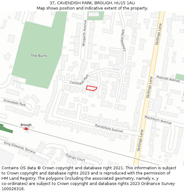 37, CAVENDISH PARK, BROUGH, HU15 1AU: Location map and indicative extent of plot
