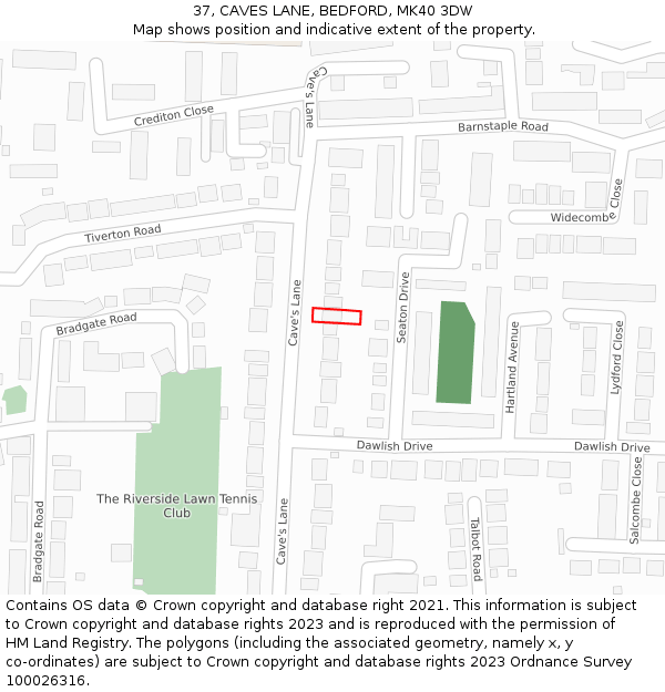 37, CAVES LANE, BEDFORD, MK40 3DW: Location map and indicative extent of plot