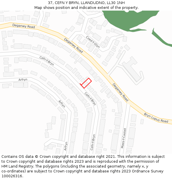 37, CEFN Y BRYN, LLANDUDNO, LL30 1NH: Location map and indicative extent of plot
