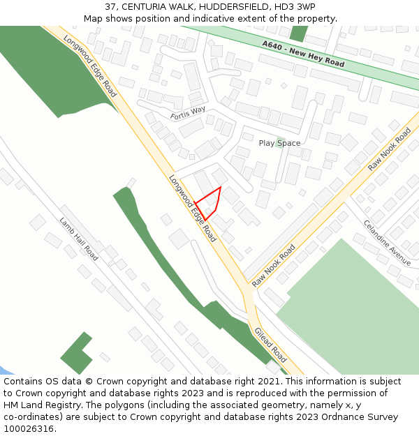 37, CENTURIA WALK, HUDDERSFIELD, HD3 3WP: Location map and indicative extent of plot